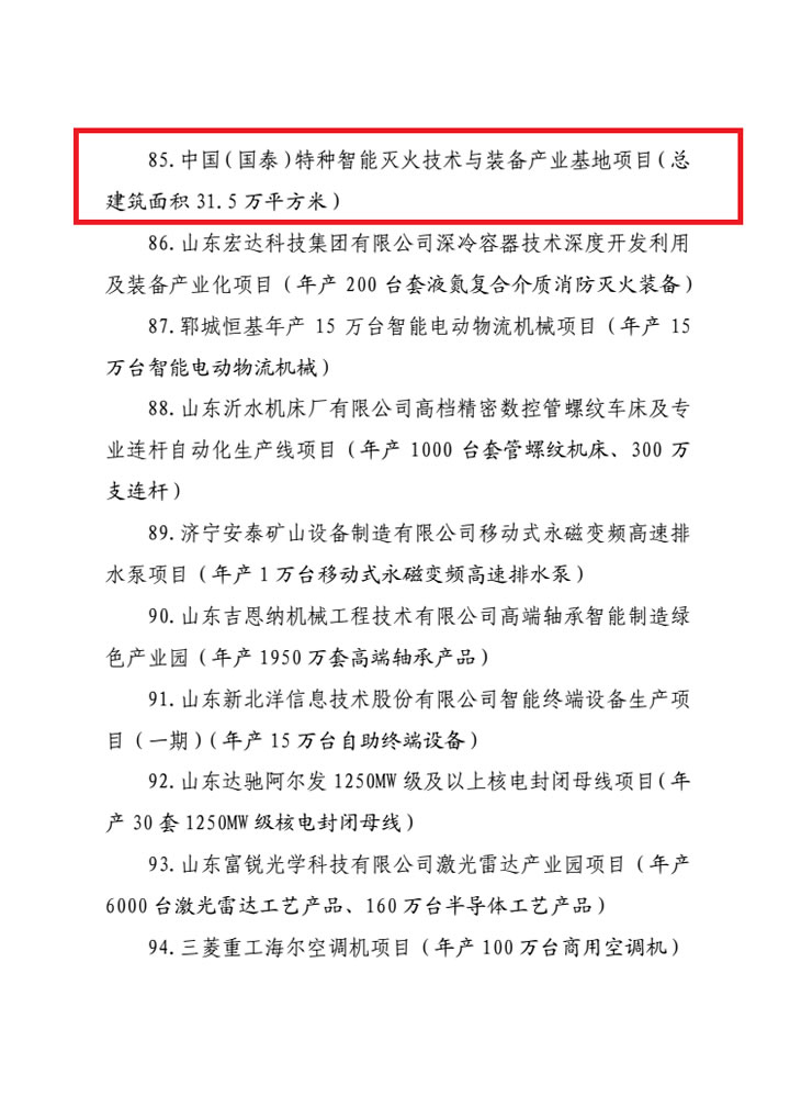 “中国（全发国际app）特种智能灭火手艺与装备工业基地项目”入选山东省新旧动能转换重大项目库第一批优选项目